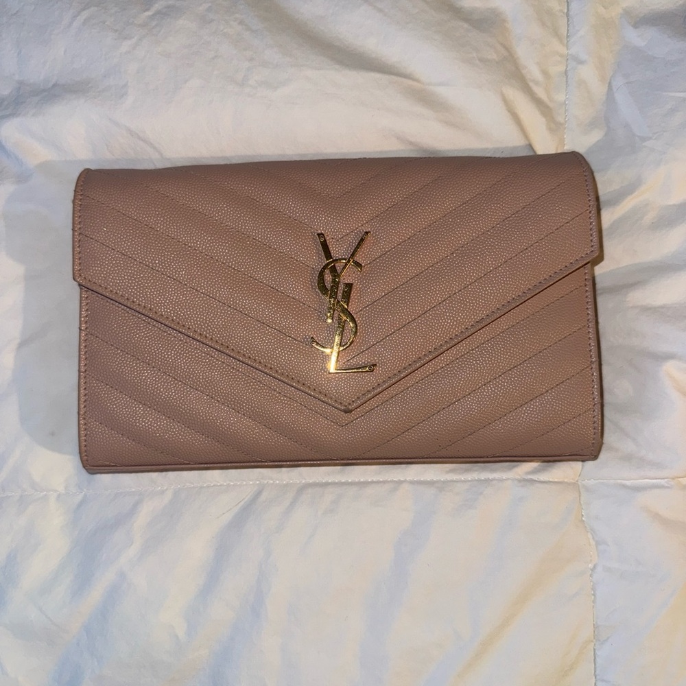 YSL Quilted Leather Clutch in Dusty Rose